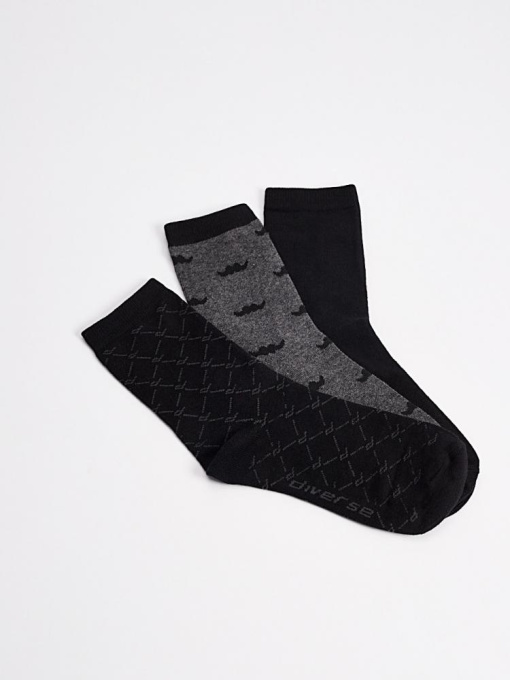Мужские носки с разным узором 3 пары черно-серые модель 10038135 Фото