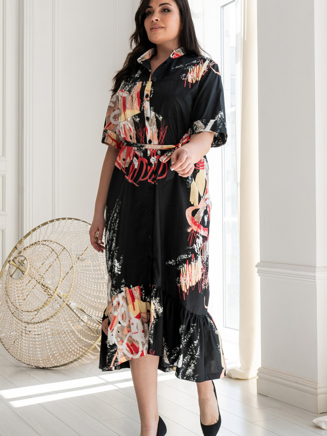 Платье миди RiMari модель 0224-chornij-print Фото