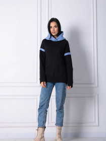 Худі RiMari модель 0222-chornij-z-blakitnim Худі RiMari модель 0222-chornij-z-blakitnim Фото