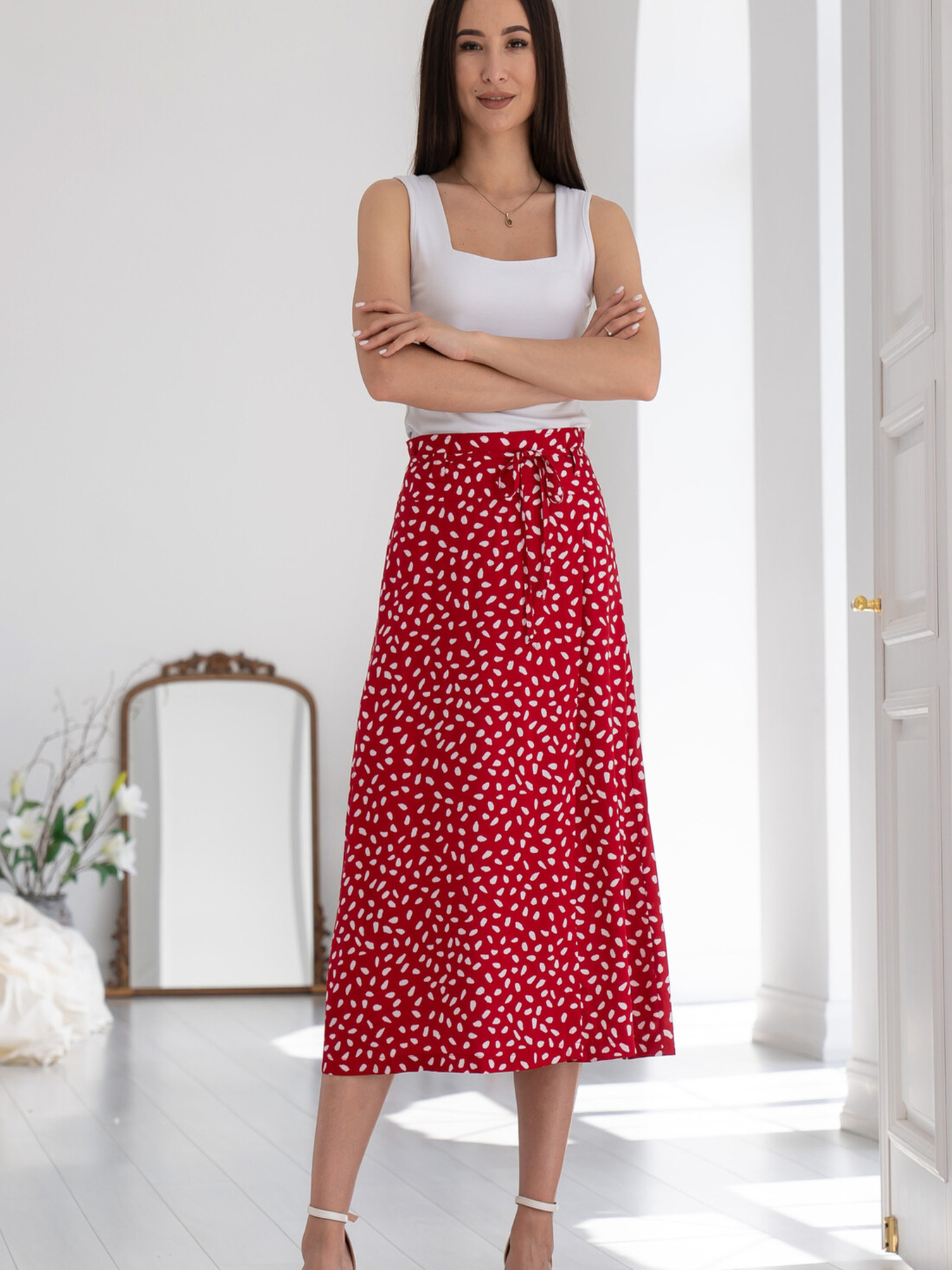 Спідниця міді RiMari модель 0322-chervonij-print Фото