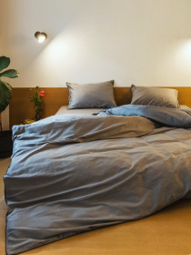 Комплект постельного белья с аутентичной вышивкой и кантом Natural Grey в сатиновом чехле для хранения Ecotton модель 25091 Фото