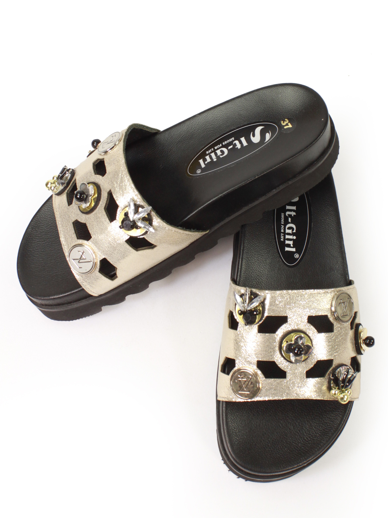 Шлепанцы It-girl модель 1722-gold Фото