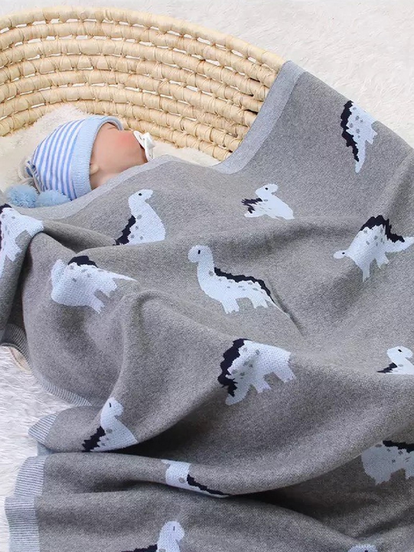 Плед Детский Хлопок Вязаный Серый Динозаврики Lovely Svi  модель 101376379 Фото