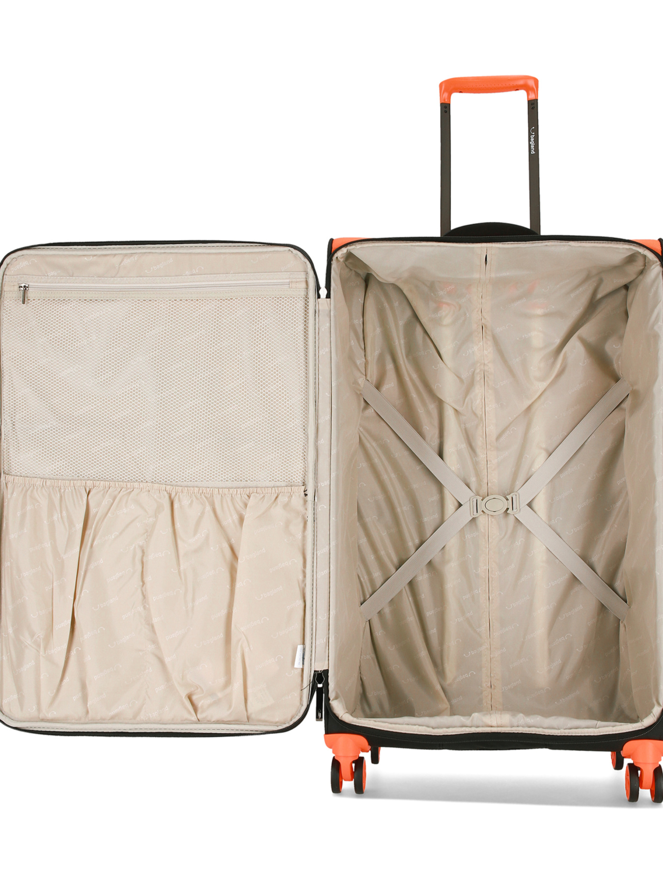 Чемодан тканевой 4х - колесный Bagland Stella L 77 л. Черно - оранжевый модель 00442028 Фото