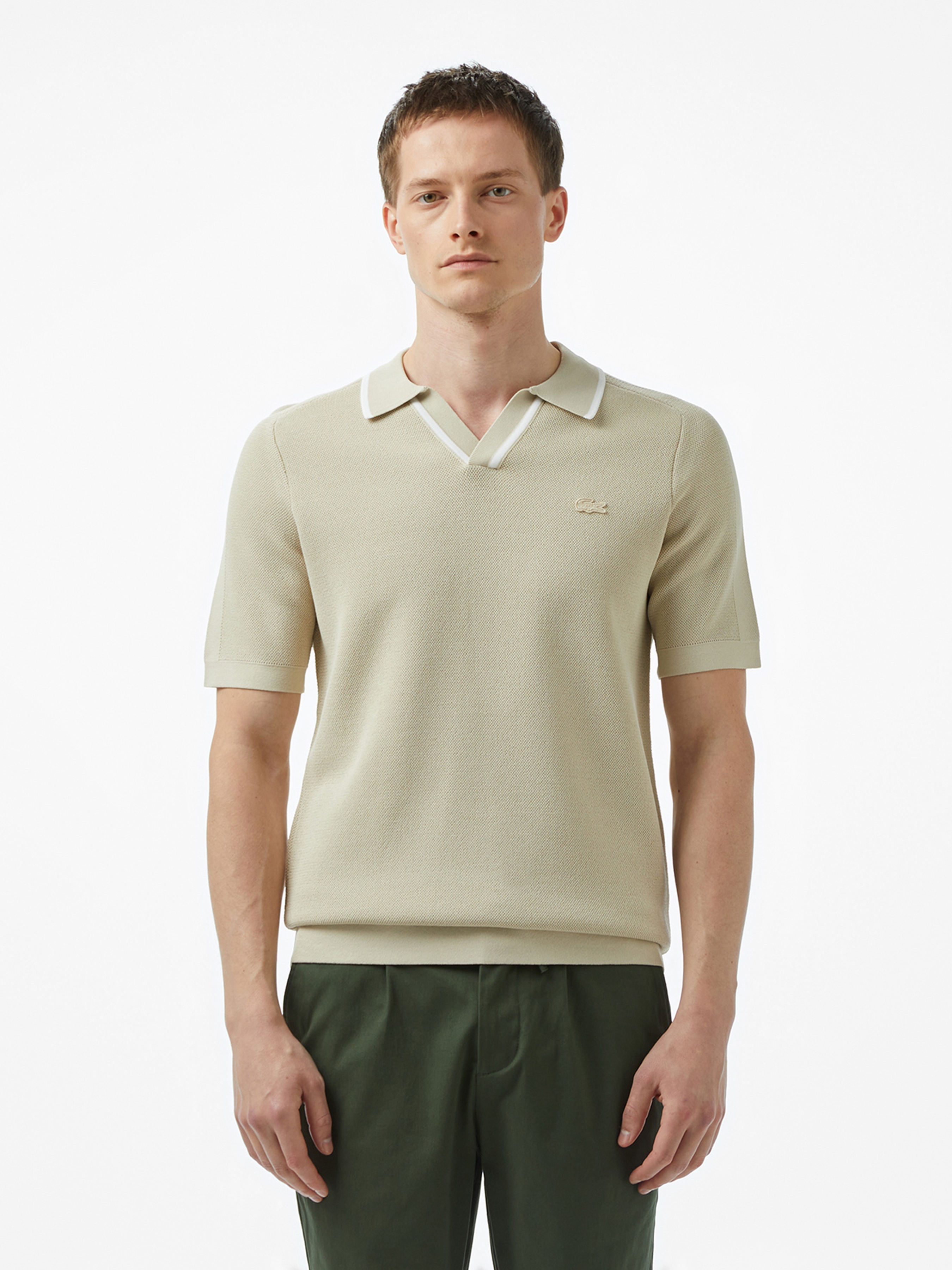 Чоловіче Поло Lacoste  (AH0504R.E8M) колір бежевий, матеріал віскоза