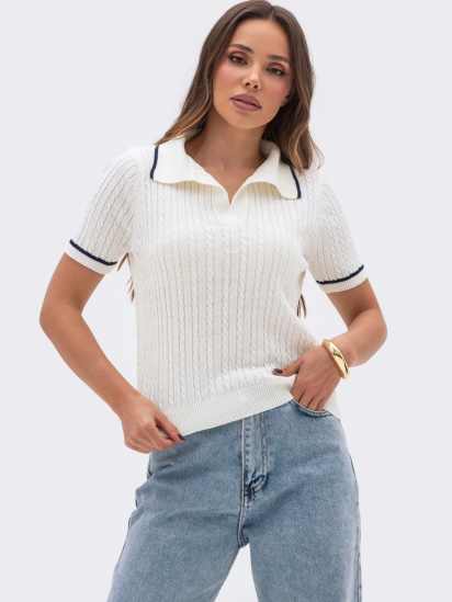 Футболка молочного цвета с мелкими косами модель 73997 — фото 3 - INTERTOP