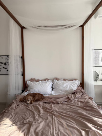 Комплект постельного белья из ткани ранфорс белый+мокко с рюшами. BedclozZzes модель 13457 Фото