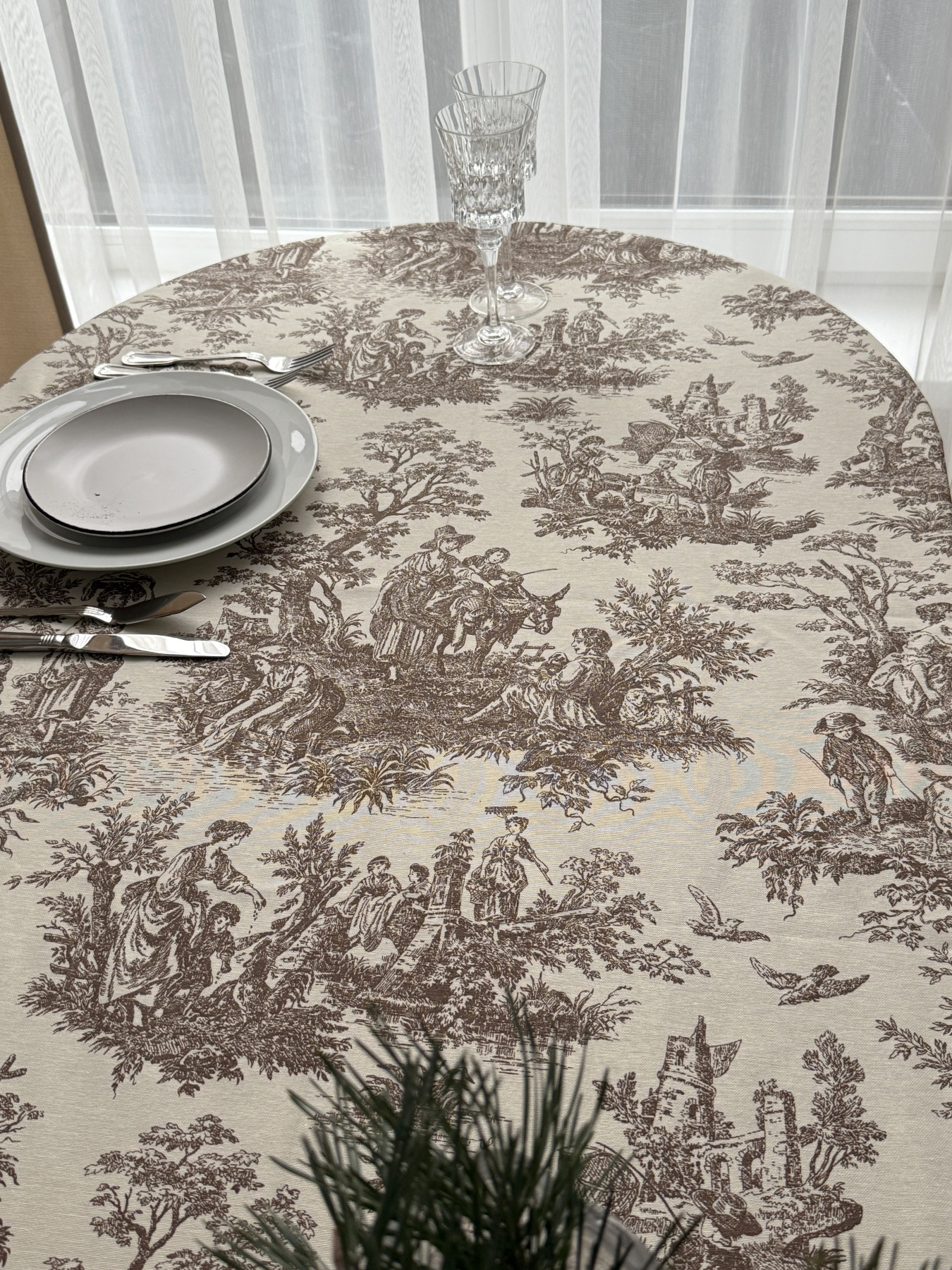 Скатертина столова із брудо- та водовідштовхувальною дією в стилі бохо бежевого кольору Ecotton модель 25026 Фото
