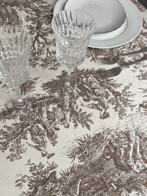 Скатертина столова із брудо- та водовідштовхувальною дією в стилі бохо бежевого кольору Ecotton модель 25026 Фото