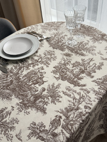 Скатертина столова із брудо- та водовідштовхувальною дією в стилі бохо бежевого кольору Ecotton модель 25026 Фото