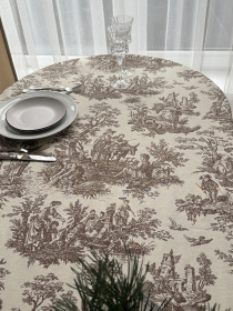 Скатертина столова із брудо- та водовідштовхувальною дією в стилі бохо бежевого кольору Ecotton модель 25026 Фото