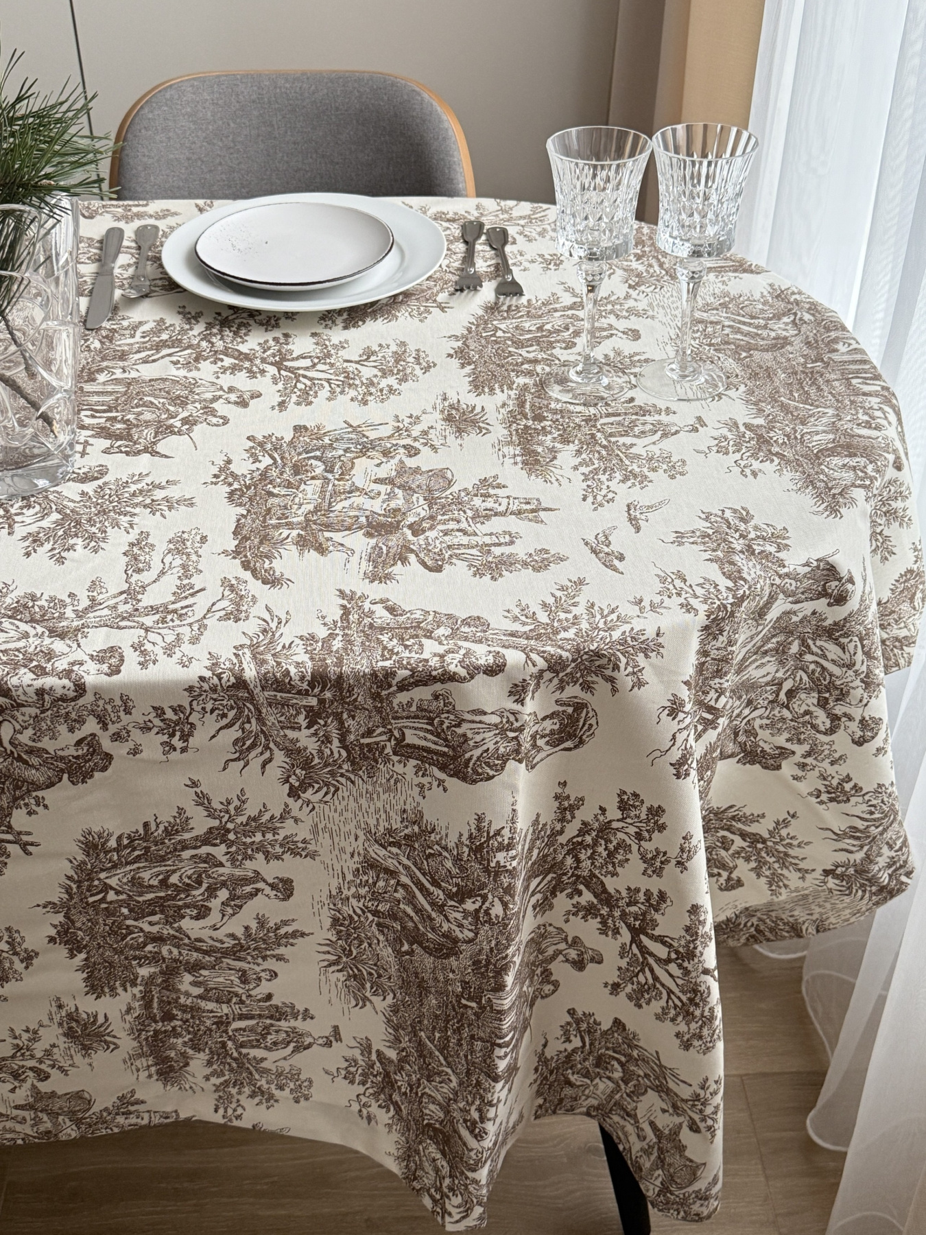 Скатертина столова із брудо- та водовідштовхувальною дією в стилі бохо бежевого кольору Ecotton модель 25026 Скатертина столова із брудо- та водовідштовхувальною дією в стилі бохо бежевого кольору Ecotton модель 25026 Фото