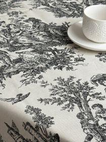 Скатертина столова із брудо- та водовідштовхувальною дією в стилі бохо сірого кольору Ecotton модель 25023 Фото