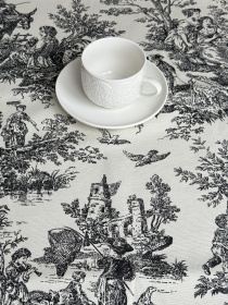 Скатертина столова із брудо- та водовідштовхувальною дією в стилі бохо сірого кольору Ecotton модель 25023 Фото