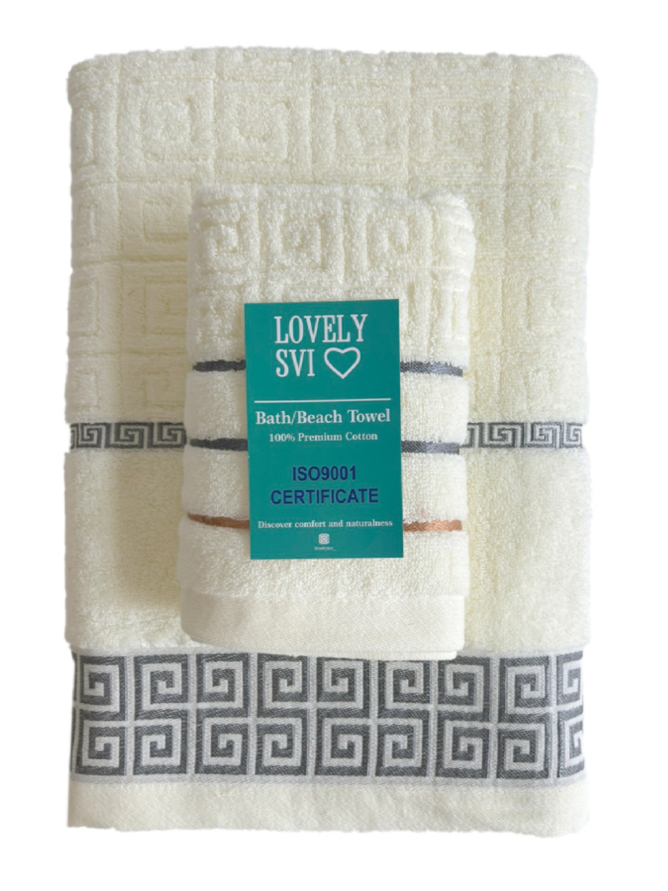 Набір 2  жаккардові рушники Lovely Svi для ванної, готелів, SPA, саун 70х140 см + 35 х 75 см Версаче Бежевий Lovely Svi  модель 2561103 Фото