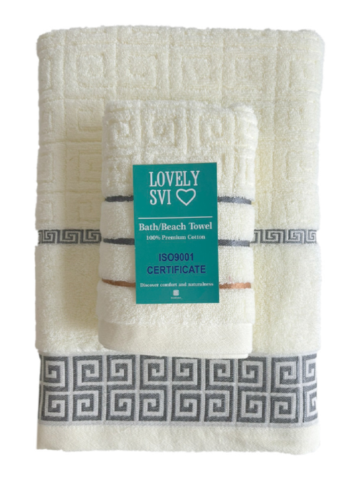 Набір 2  жаккардові рушники Lovely Svi для ванної, готелів, SPA, саун 70х140 см + 35 х 75 см Версаче Бежевий Lovely Svi  модель 2561103 Фото