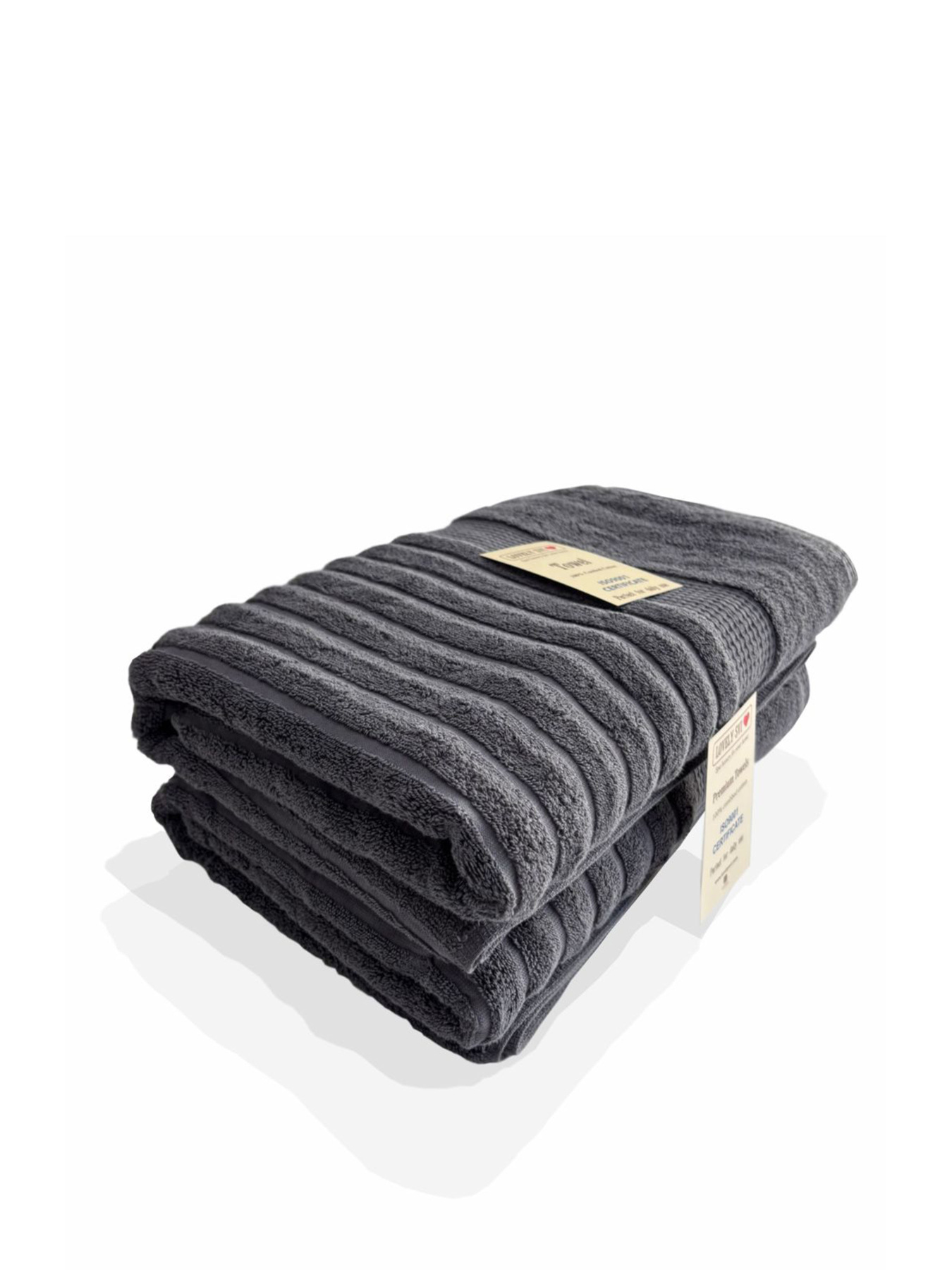 Набор 2 жаккардовых полотенца  для ванной, гостиниц, СПА, в подарок,  Oxford Stripe темно – серый Charcoal Lovely Svi  модель 241124 Фото