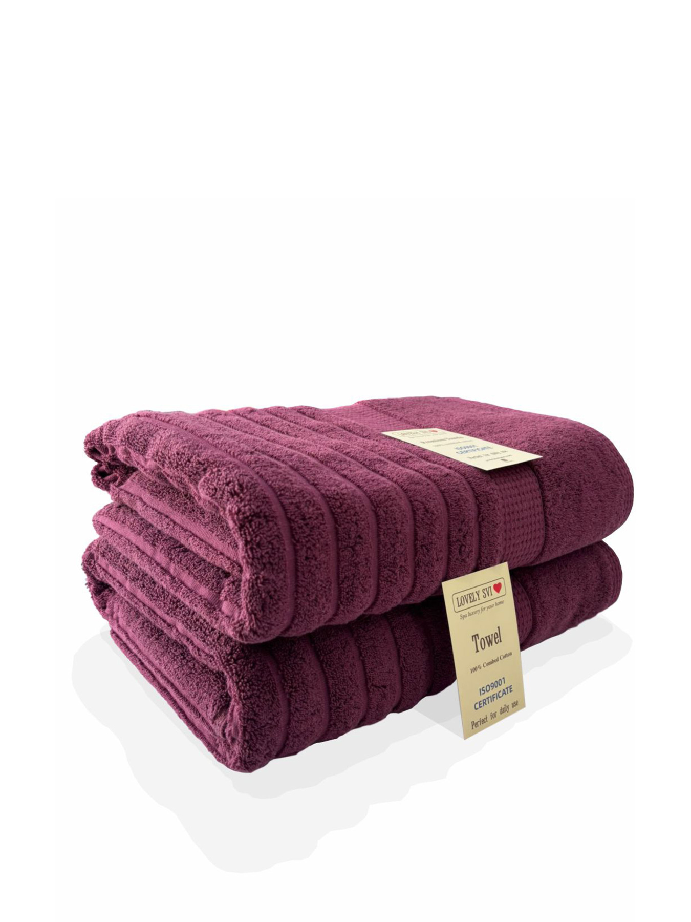 Набор 2 жаккардовых полотенца для ванной, гостиниц, СПА, в подарок, Oxford Stripe Burgundy Lovely Svi  модель 271124 Фото