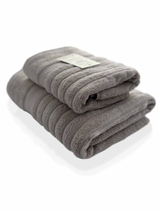 Набір 2 жакардові рушники  для ванної, готелів, СПА, на подарунок  Oxford Stripe Cool  бежево - сірий Lovely Svi  модель 351124 Фото