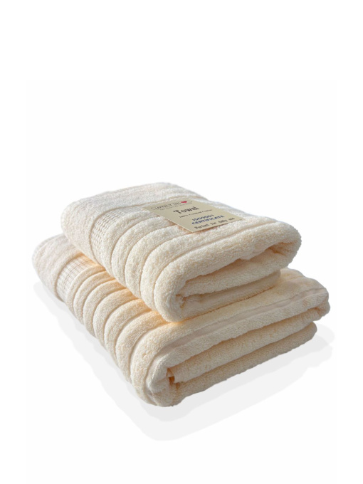 Набор 2 жаккардовых полотенца  для ванной, отелей, СПА, в подарок,  Oxford Stripe Cream Lovely Svi  модель 371124 Фото
