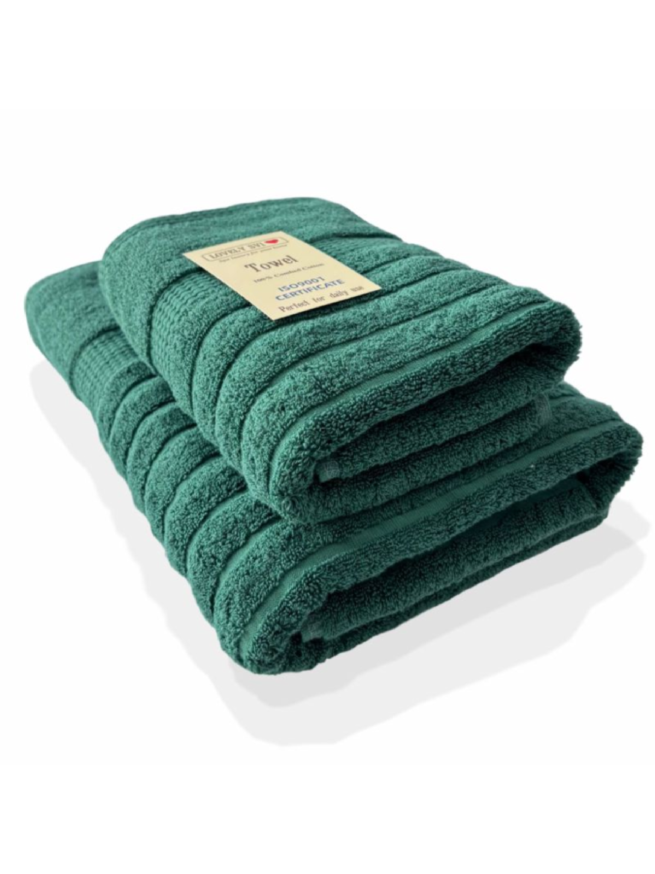 Набор 2 жаккардовых полотенца  для ванной, отелей, СПА, в подарок, Oxford Stripe темно-зеленый Hunter green Lovely Svi  модель 381124 Фото