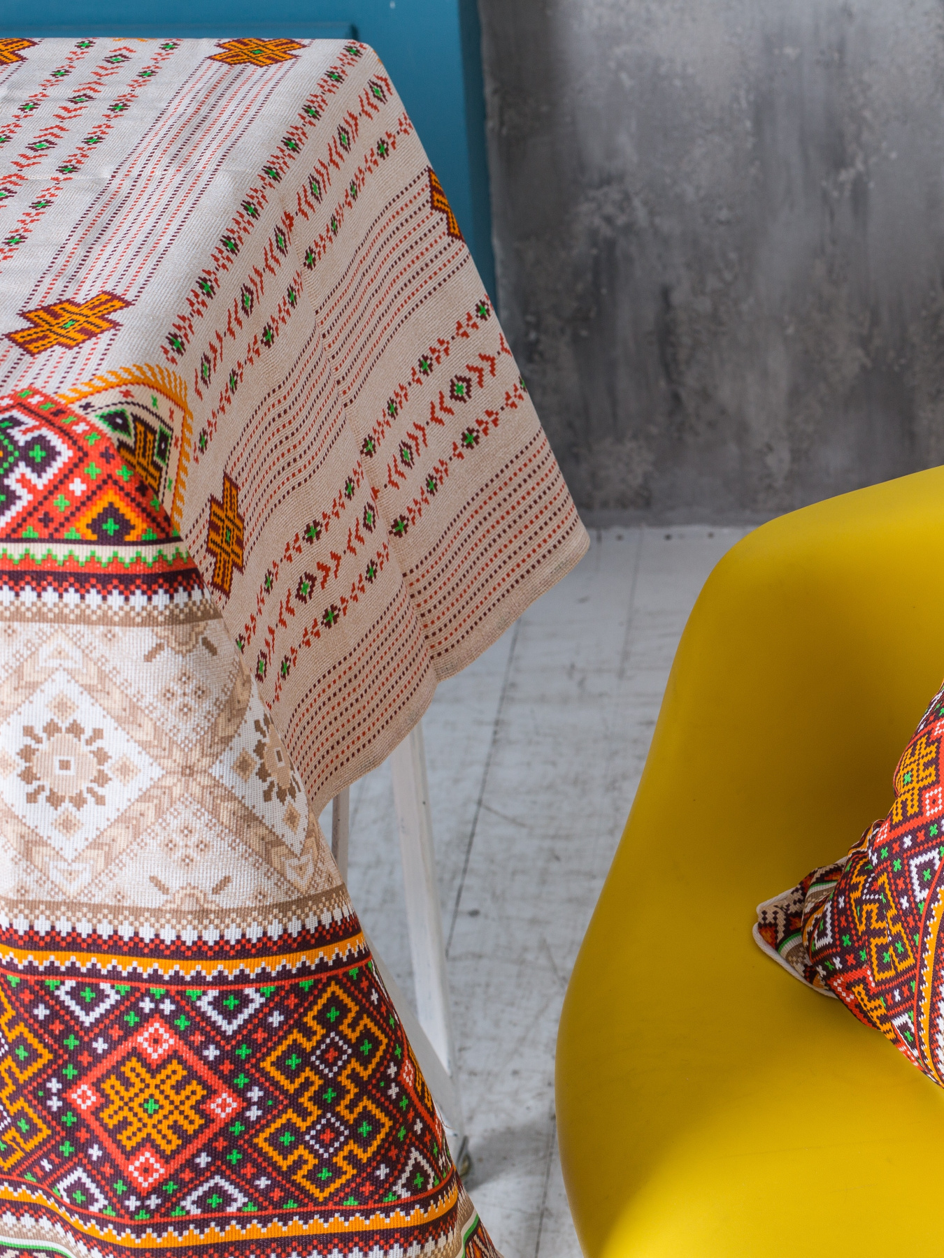 Скатертина бавовняна бежева в етно стилі український орнамент Ecotton модель 21413 Фото