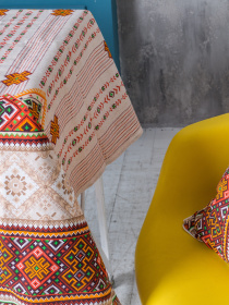 Скатертина бавовняна бежева в етно стилі український орнамент Ecotton модель 21413 Фото