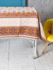 Скатерть хлопковая бежевая в этно стиле украинский орнамент Ecotton модель 21413 Фото