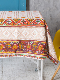 Скатертина бавовняна бежева в етно стилі український орнамент Ecotton модель 21413 Скатертина бавовняна бежева в етно стилі український орнамент Ecotton модель 21413 Фото