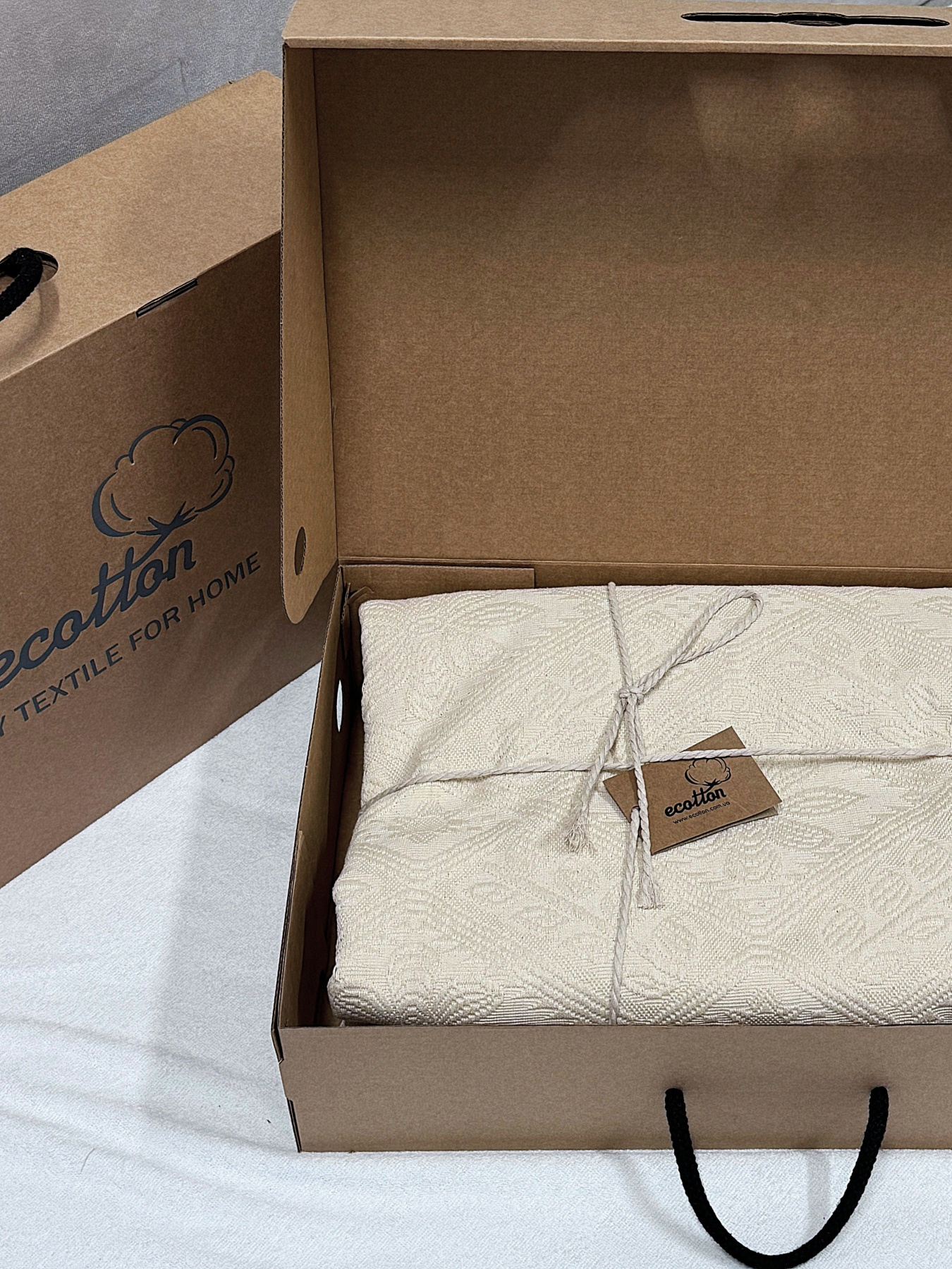 Покривало Pique бавовняне Natural в крафтовій подарунковій коробці Ecotton модель 24532 Фото