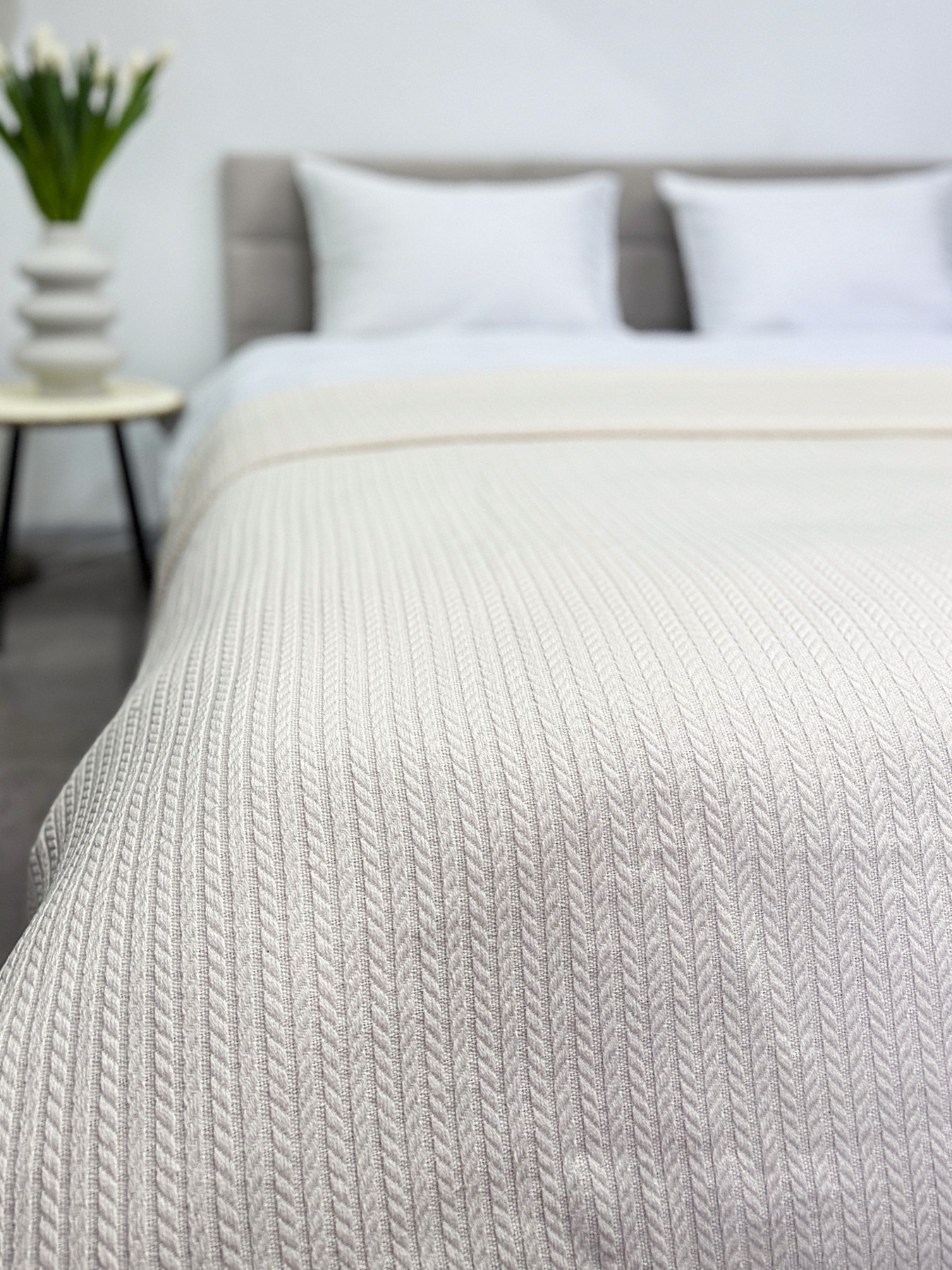 Покрывало Pique хлопковое Beige в крафтовой подарочной коробке Ecotton модель 24539 Фото