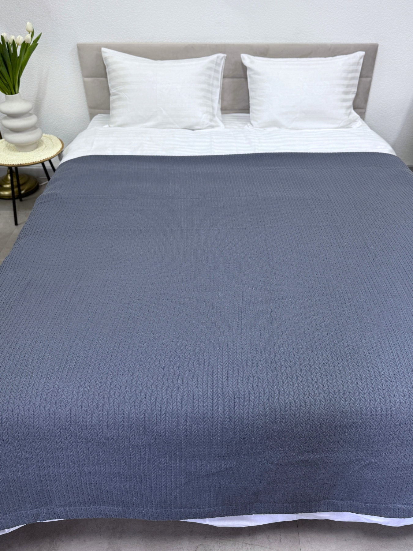 Покрывало Pique хлопковое Grey в крафтовой подарочной коробке Ecotton модель 24540 Фото