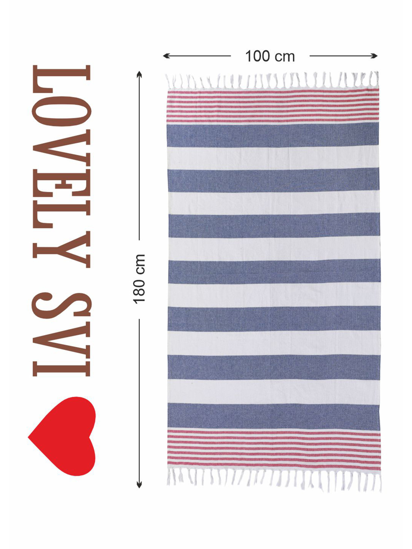 Полотенце пештемаль хлопковое для ванной, отелей, SPA, саун, бани - XХL Blue/Red Stripes Lovely Svi  модель 1032025 Фото