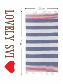 Полотенце пештемаль хлопковое для ванной, отелей, SPA, саун, бани - XХL Blue/Red Stripes Lovely Svi  модель 1032025 Фото