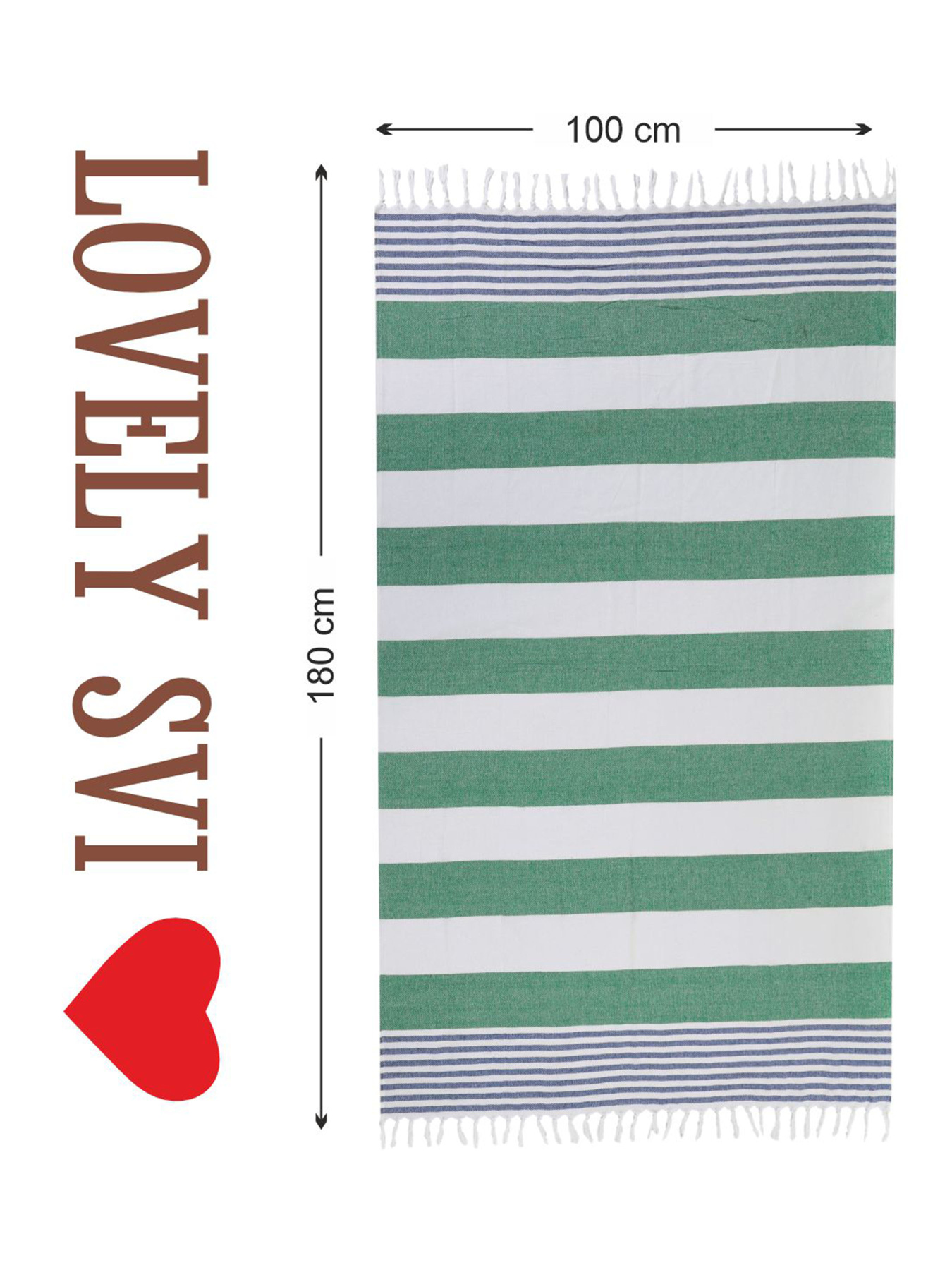 Полотенце пештемаль хлопковое для ванной, отелей, SPA, саун, бани - XХL  Green/Blue Stripes Lovely Svi  модель 6032025 Фото