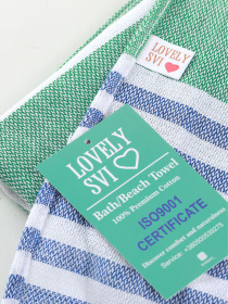 Полотенце пештемаль хлопковое для ванной, отелей, SPA, саун, бани - XХL  Green/Blue Stripes Lovely Svi  модель 6032025 Фото