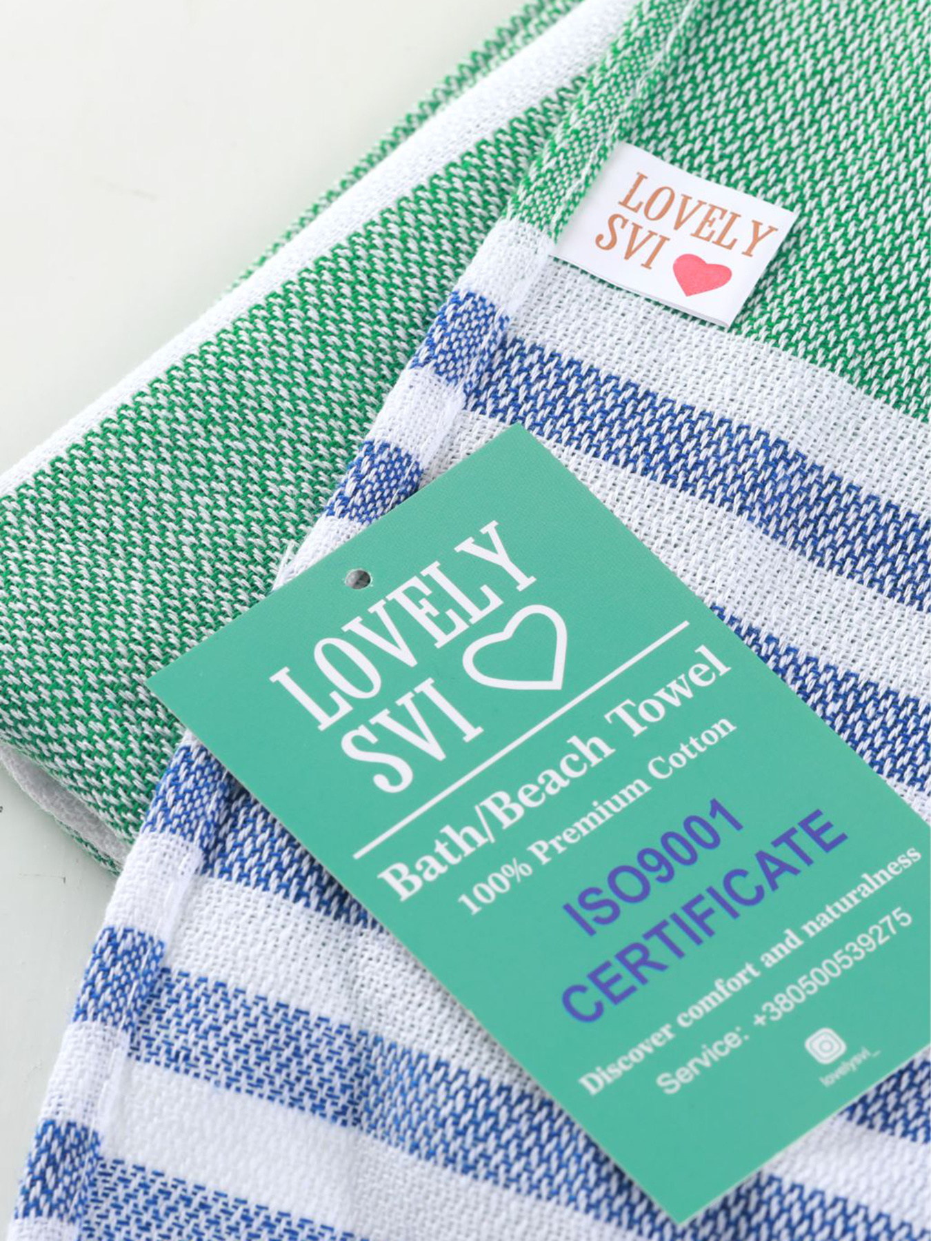 Полотенце пештемаль хлопковое для ванной, отелей, SPA, саун, бани - XХL  Green/Blue Stripes Lovely Svi  модель 6032025 Фото