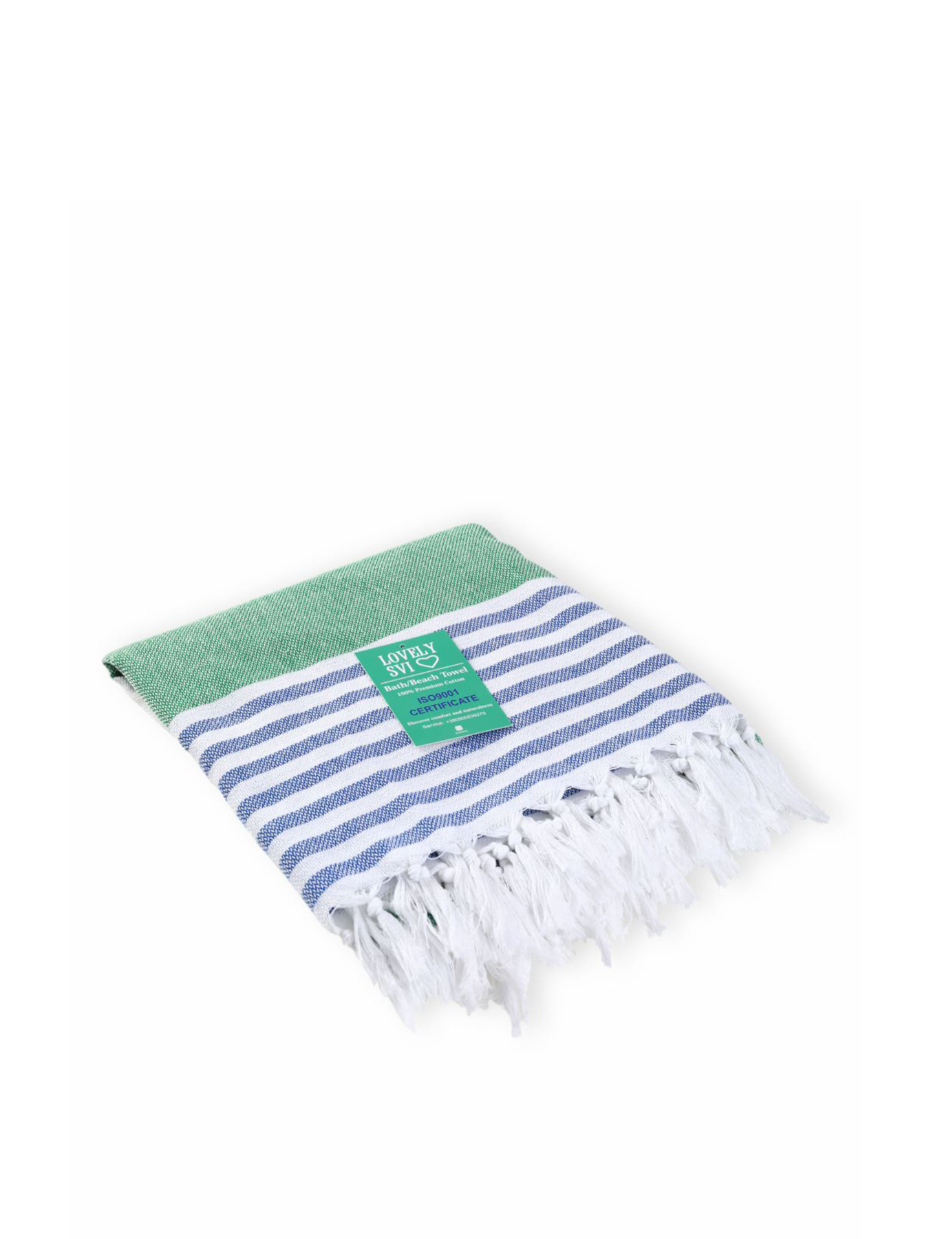 Полотенце пештемаль хлопковое для ванной, отелей, SPA, саун, бани - XХL  Green/Blue Stripes Lovely Svi  модель 6032025 Фото