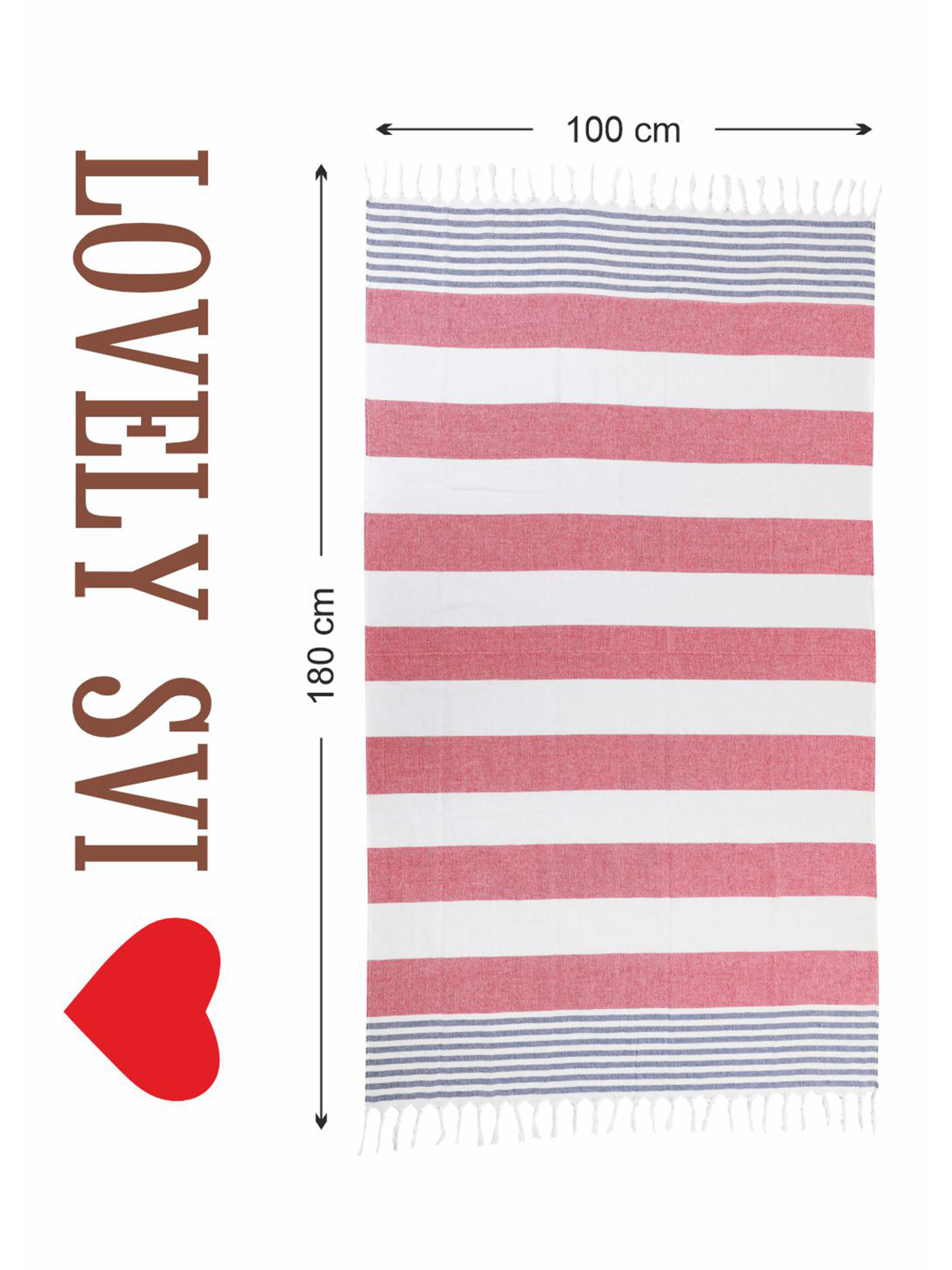 Полотенце пештемаль хлопковое для ванной, отелей, SPA, саун, бани - XХL Red/Blue Stripes Lovely Svi  модель 9032025 Фото