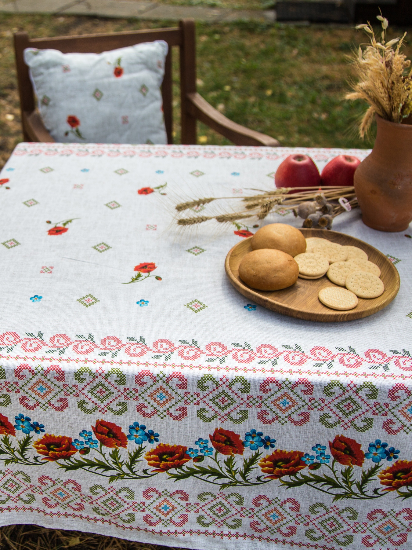 Скатертина бавовняна в етно стилі з українськими маками Ecotton модель 19915 Фото