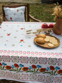 Скатертина бавовняна в етно стилі з українськими маками Ecotton модель 19915 Фото