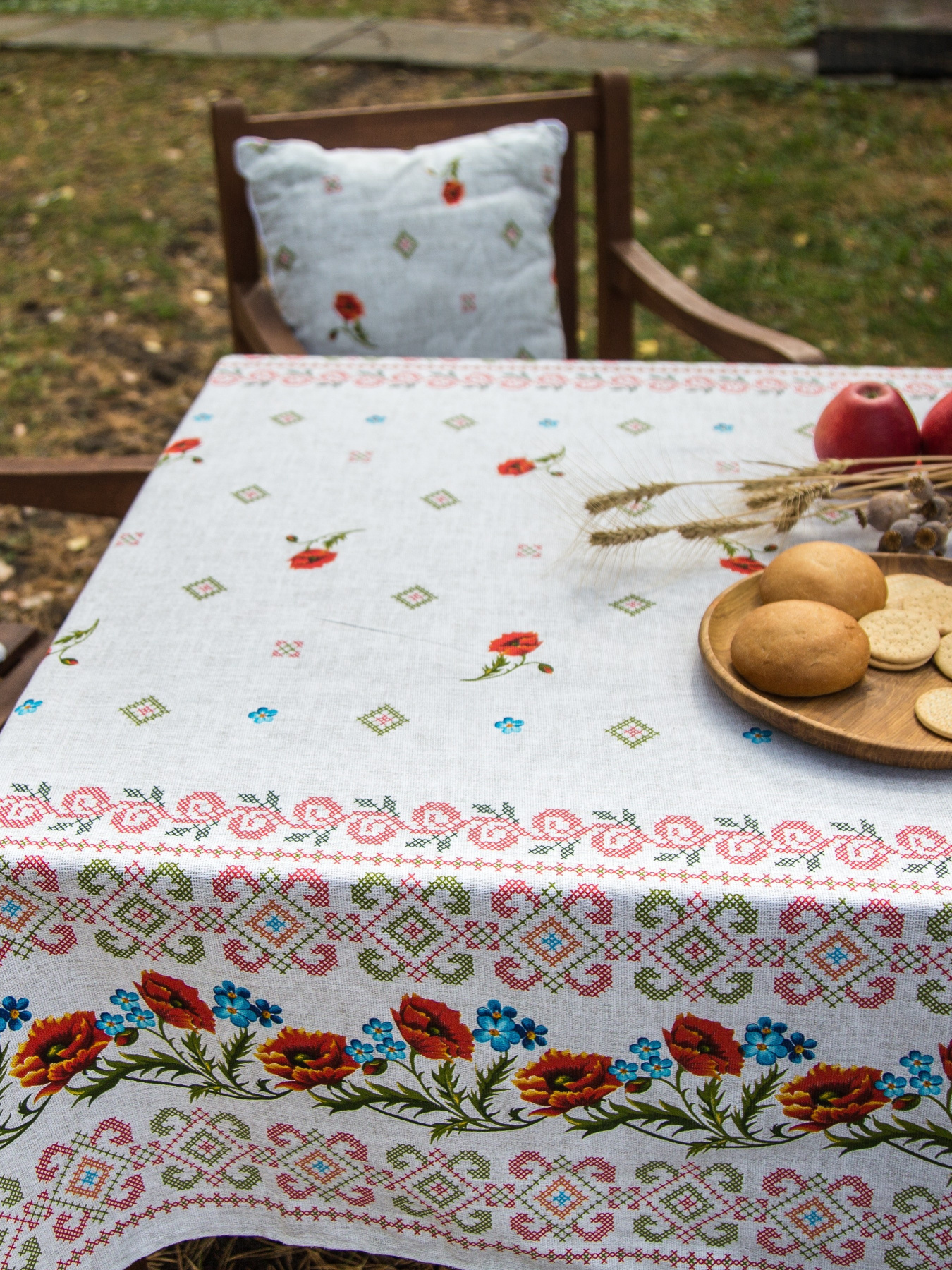 Скатертина бавовняна в етно стилі з українськими маками Ecotton модель 19915 Фото