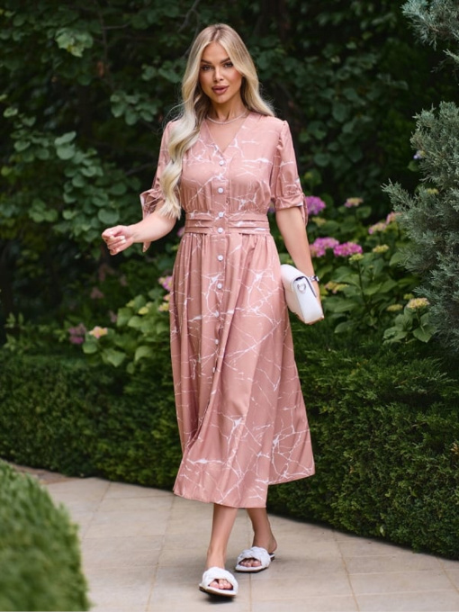 Платье миди ISSA Plus модель SA-638_бежевый Фото