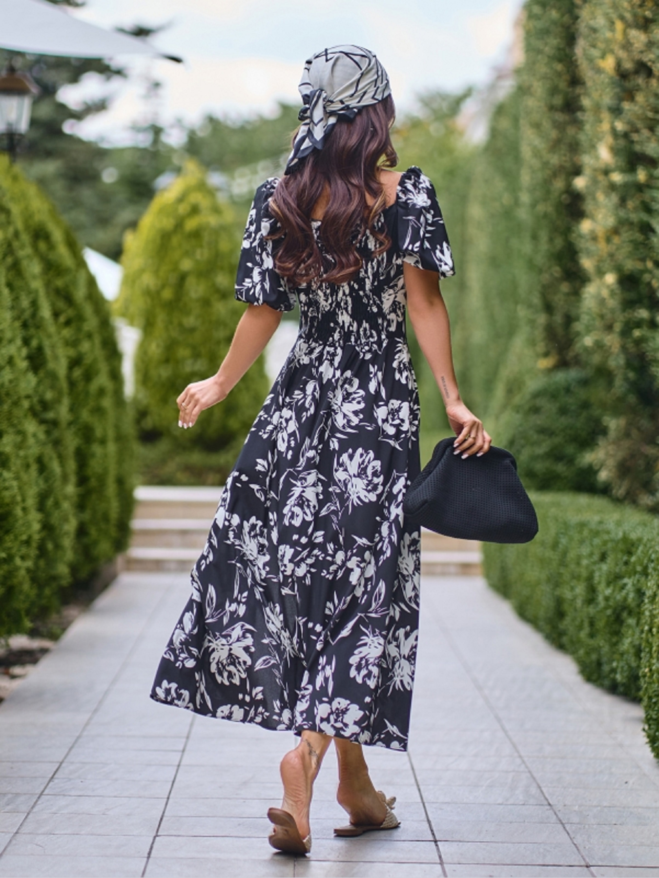 Платье миди ISSA Plus модель SA-635_черный_белый Фото