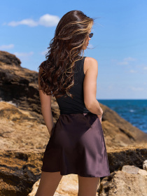 Юбка мини ISSA Plus модель 15236_темно_коричневый Фото