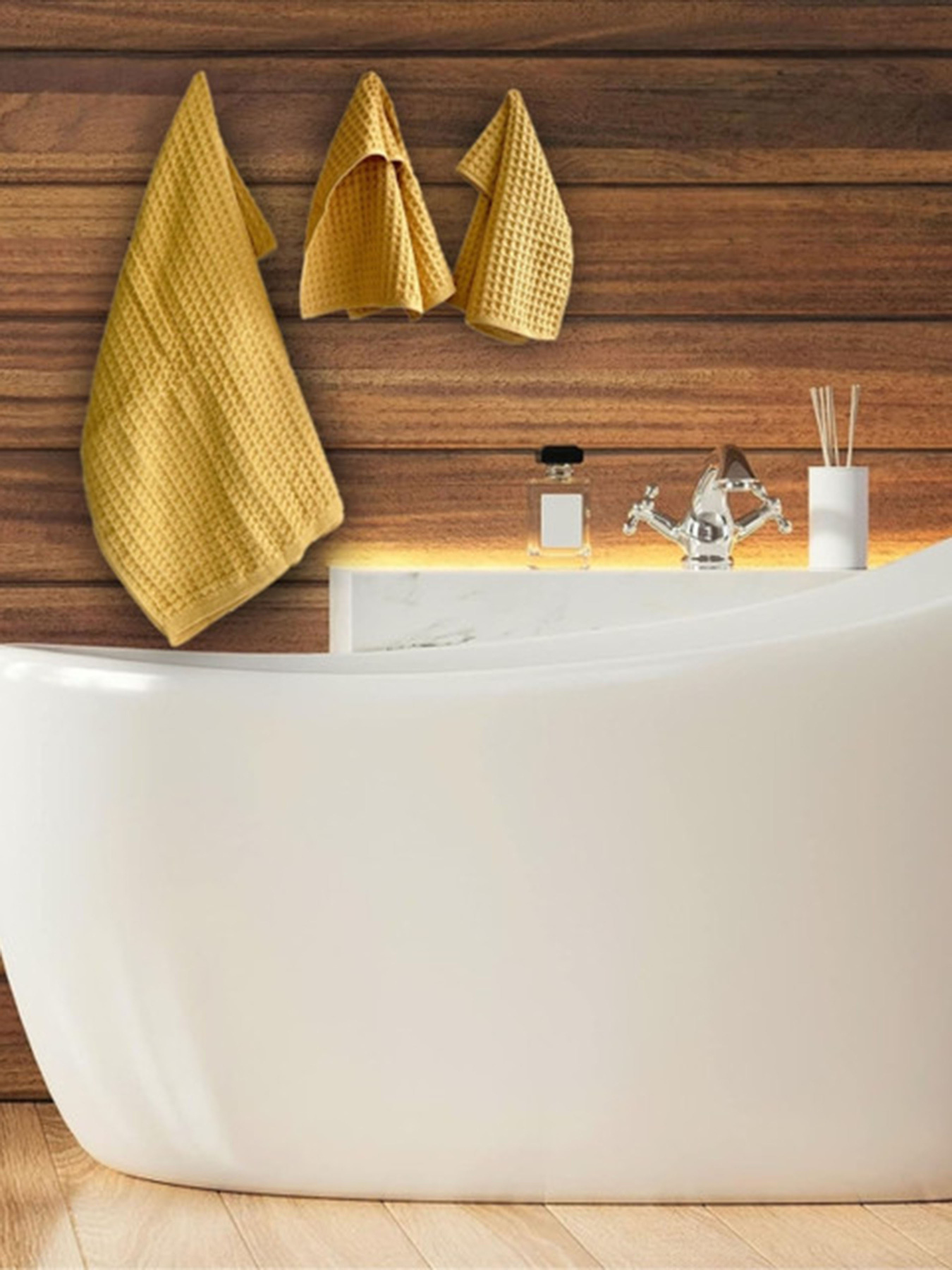 Набор 3 вафельных полотенца для ванной, отелей, SPA, саун, кухні -  Желтый Lovely Svi  модель 110826 Фото