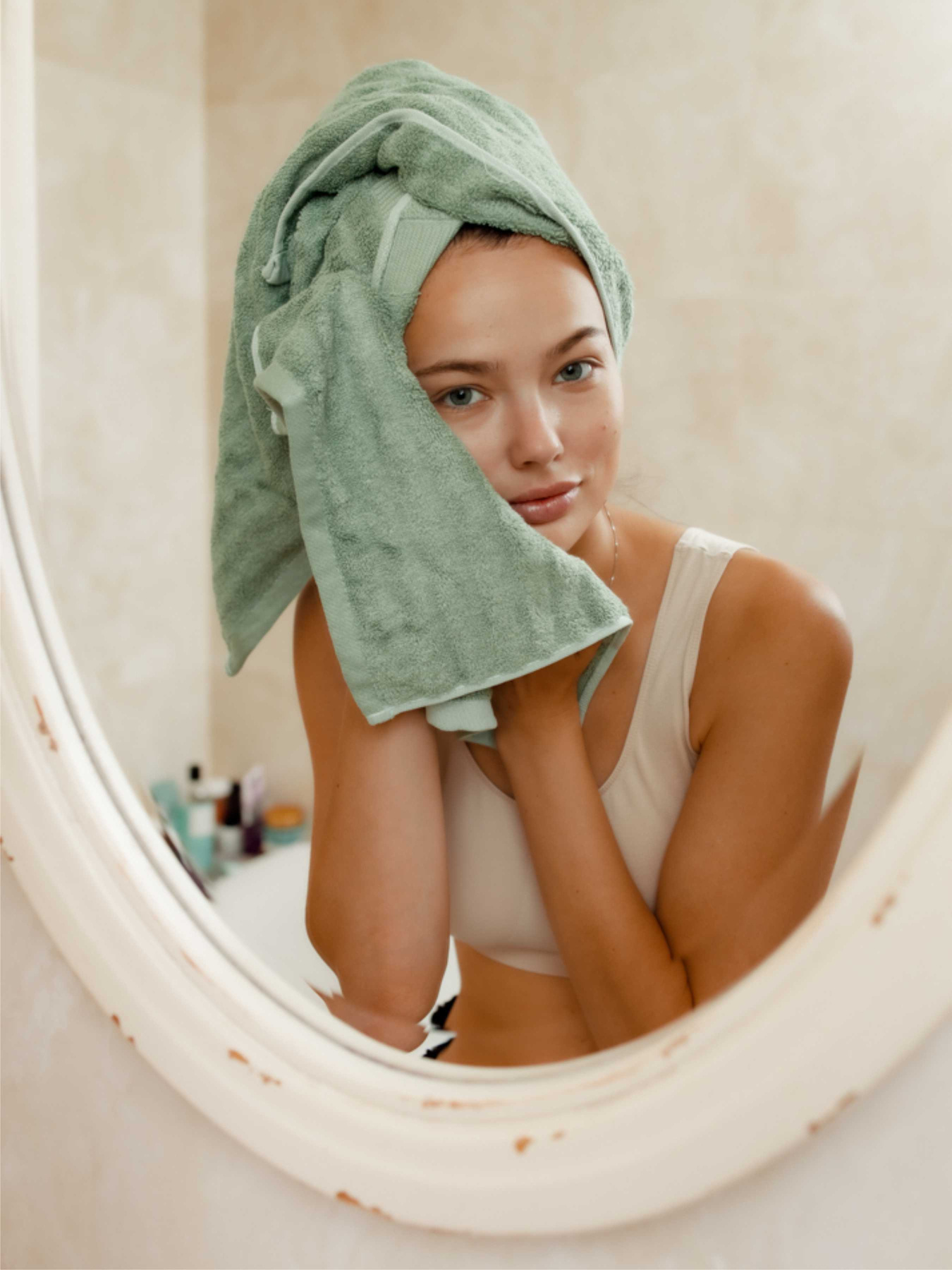 Набор 3 бамбук / хлопок полотенец для ванной, отелей, SPA, саун зеленый Lovely Svi  модель 701404 Фото