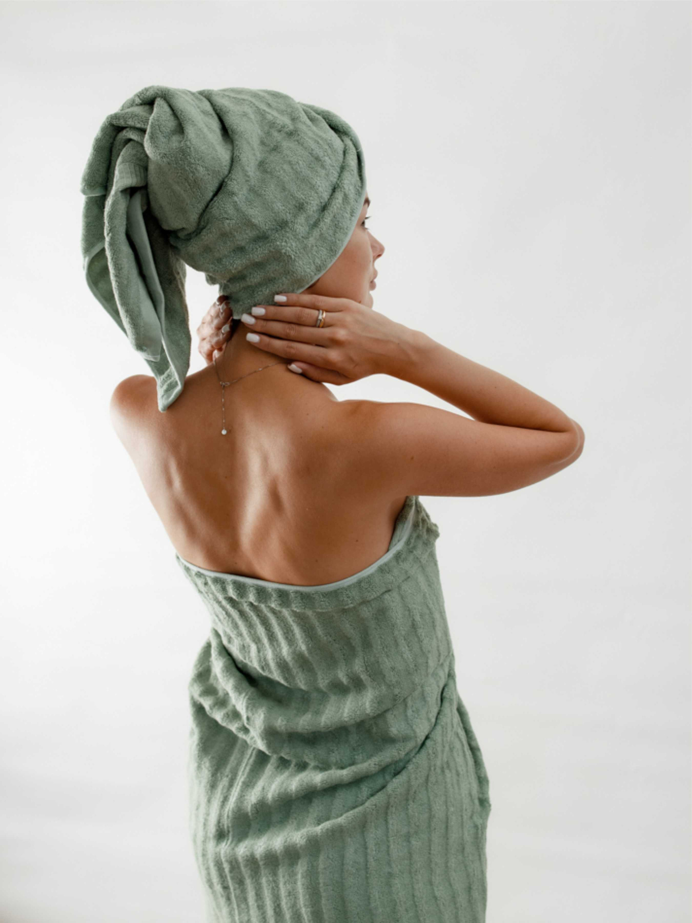 Набор 3 бамбук / хлопок полотенец для ванной, отелей, SPA, саун зеленый Lovely Svi  модель 701404 Фото