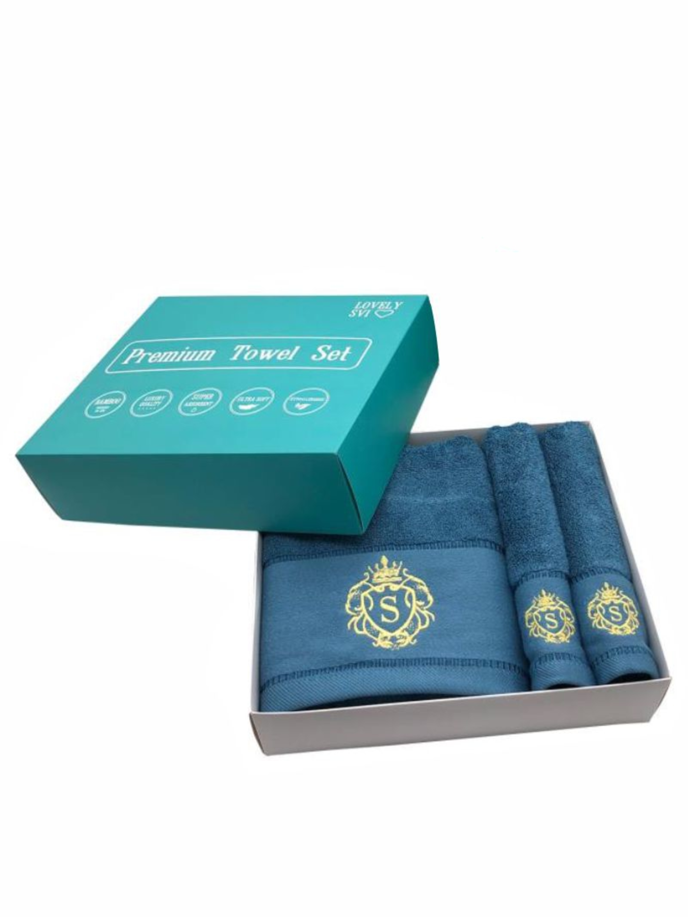 Набір 3 бамбук / бавовна рушників в подарунковій коробці Смагагд Lovely Svi модель 181121 Набір 3 бамбук / бавовна рушників в подарунковій коробці Смагагд Lovely Svi модель 181121 Фото