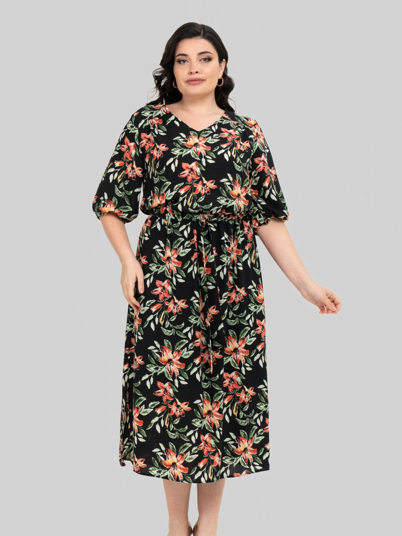 Сукня міді All Posa модель ap102464p-chornij-z-koralovim Фото